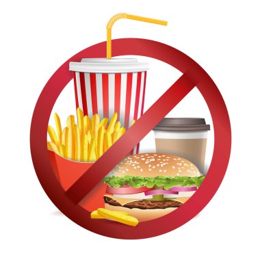 Fast Food vektör durdurmak. Yiyecek ve içecekler simgesi izin. İzole gerçekçi illüstrasyon.