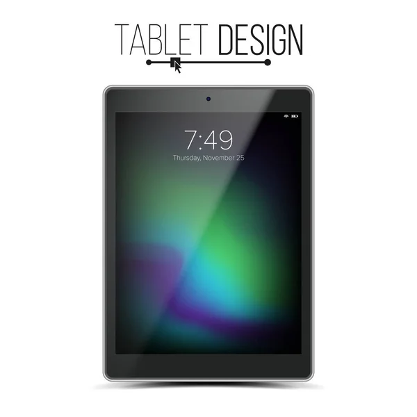 Tablet-Mockup-Design-Vektor. schwarze moderne trendige Außentablette Frontansicht. isoliert auf weißem Hintergrund. Realistische 3D-Illustration — Stockvektor