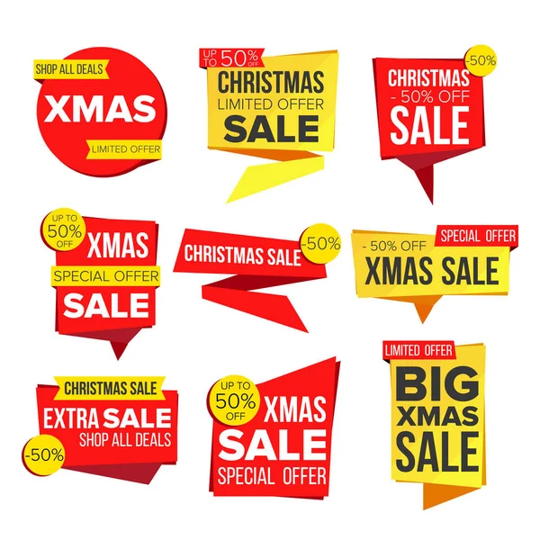 Venda de Natal Banner Collection Vector. Compras online. Inverno site adesivos, feriados Web Design. Elemento de publicidade de Natal. Fundos de compras. Ilustração isolada — Vetor de Stock