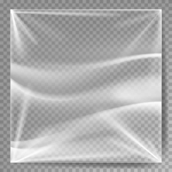 透明なポリエチレンのベクトル。あなたの設計のプラスチック ワープ テンプレートです。現実的な効果のしわだらけの表面。透明な背景イラストを分離 — ストックベクタ