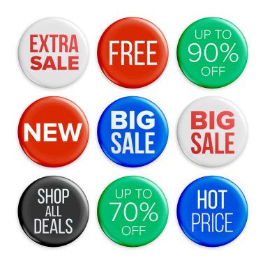 Satılık rozetleri vektör. Kabarcık Etiketler indirim. Ürün yalıtılmış illüstrasyon reklam