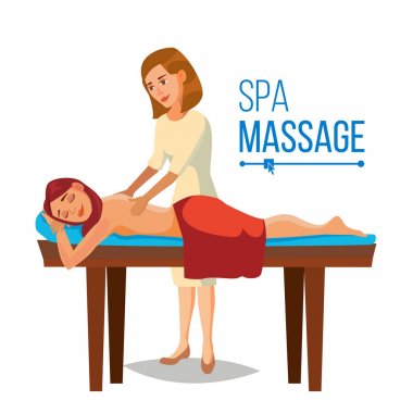 Spa terapi vektör. Kadın bir Spa Güzellik Salonu içinde alır. Beyaz çizgi film karakteri illüstrasyon izole