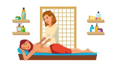 Spa Masaj sağlık Salon vektör. Spa Masaj anti-aging. Düz çizgi film illüstrasyon