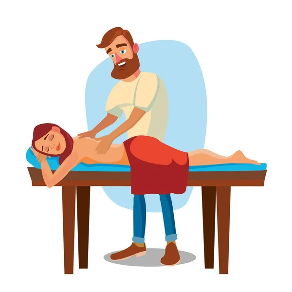 Spa Massage vektor. Kvinna på en semester som får en professionell Massage. Tecknad karaktär Illustration — Stock vektor