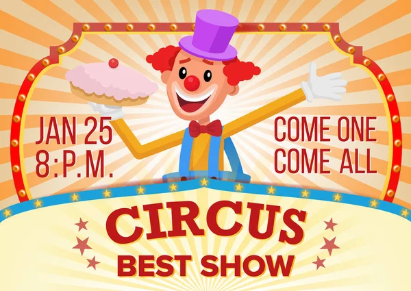 Circus Clown Banner Blank Vector. Circo itinerante Spettacolo incredibile. Annuncio delle esibizioni del Festival di Carnevale. Illustrazione — Vettoriale Stock