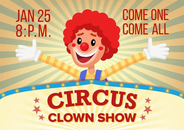 Cirkusu klaun plakát pozvat Vector šablony. Zábavní Park oslava. Karneval na festivalu pozadí. Ilustrace — Stockový vektor