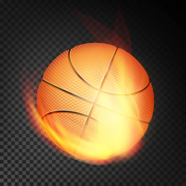 Basketball Ball In Fire Vector Realistic. Burning Basketball Ball. Transparent Background — Stock Vector