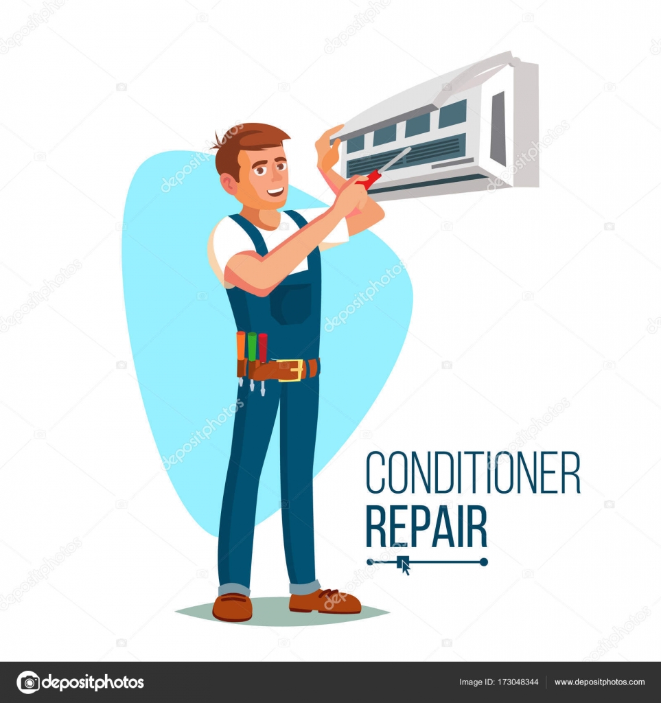 Air Conditioner Repair Worker Vector. Young Happy Male Technician  Gesturing. Isolated Flat Cartoon Character Illustration Stock Vector by  ©pikepicture 173048344, image size:963x1024