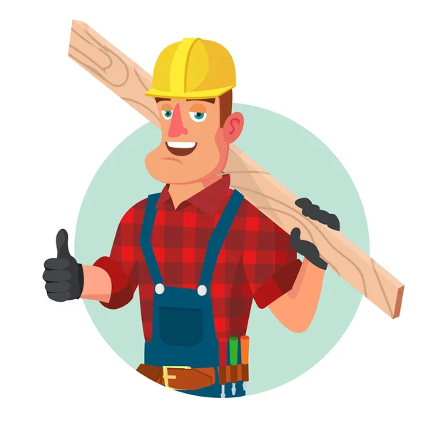 Vector clásico de trabajador o carpintero. Obrero de Construcción de Ingeniería Civil. Ilustración de personajes de dibujos animados blancos aislados — Vector de stock