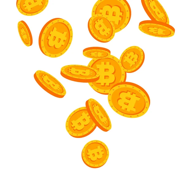 Bitcoins Tomber vecteur. Illustration de pièces plates en or de bande dessinée. Cryptographie Finance Coin Design. Fintech Blockchain. Illustration isolée des devises — Image vectorielle