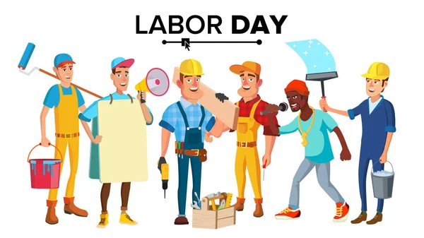 Vector del Día del Trabajo. Conjunto de trabajadores modernos. Ilustración de caracteres planos aislados — Vector de stock
