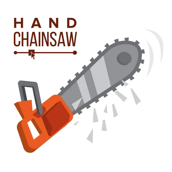 Hand Chainsaw Vector. Petrol Chain Saw. Professional Instrument, Working Tool. Isolated Flat Cartoon Illustration — Stock Vector