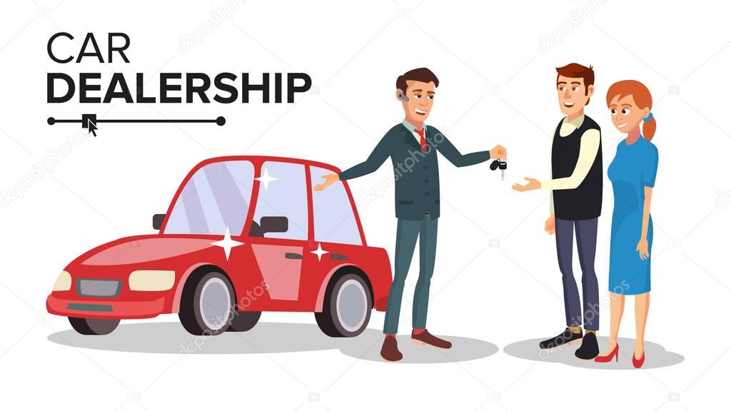 Car Dealer Vector. Car Dealership Agent. Auto Selling Concept. Isolated Flat Cartoon Character Illustration