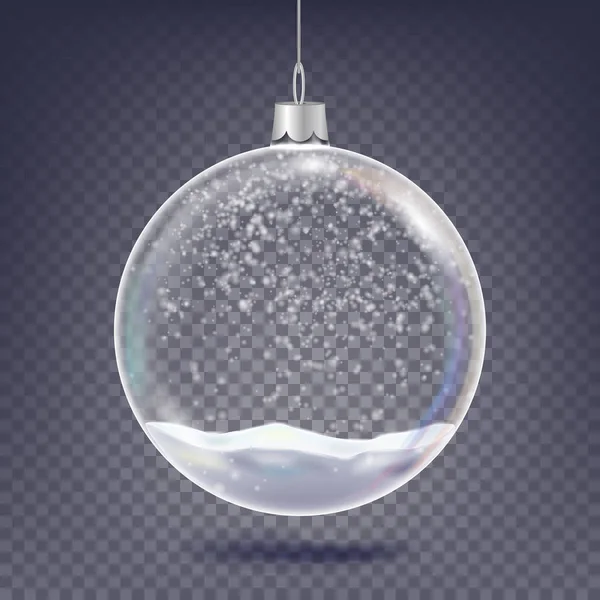Noel top vektör. Klasik Xmas ağacı cam dekorasyon öğesi. Parlayan kar, kar tanesi. 3D gerçekçi. Saydam arka plan illüstrasyon izole — Stok Vektör