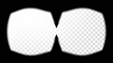 Sanal gerçeklik gözlük görme görünümü vektör. Stereoskopik ekran çerçeve şablonu. Teknoloji tasarım Web, grafik tasarım için 3d Vr konsepti. Yumuşak kenarlar. Saydam arka plan illüstrasyon