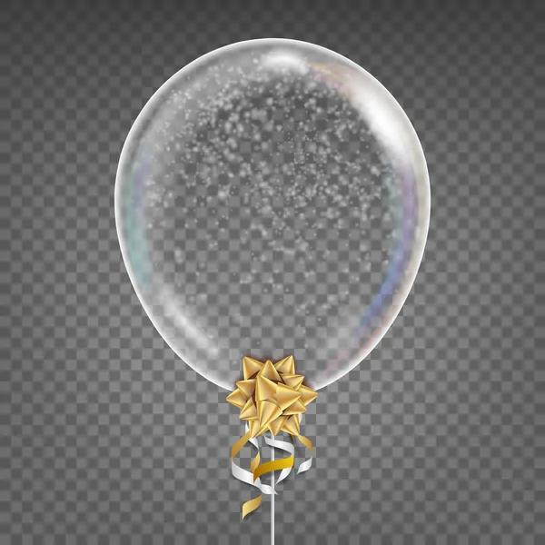 Διαφανές μπαλόνι διάνυσμα. Νιφάδα χιονιού. Χρυσό τόξο. Λαμπερά καθαρή Ballon στον αέρα. Κόμμα διακόσμηση για γιορτή, γενέθλια, διακοπές σχεδιασμού. Απομονωμένη εικονογράφηση — Διανυσματικό Αρχείο