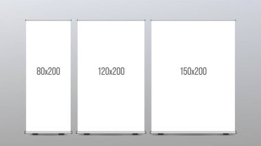 Banner Stand vektör kadar rulo. Dikey yönetim kurulu ticaret reklam tasarımı için ayarlayın. Kurumsal iş olarak topla. Boş şablon.