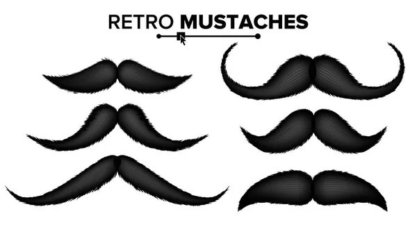 Hair Mustaches Set Vector. Barber Shop. Funny Curly Black Mustache. Isolated On White Illustration — Stock Vector