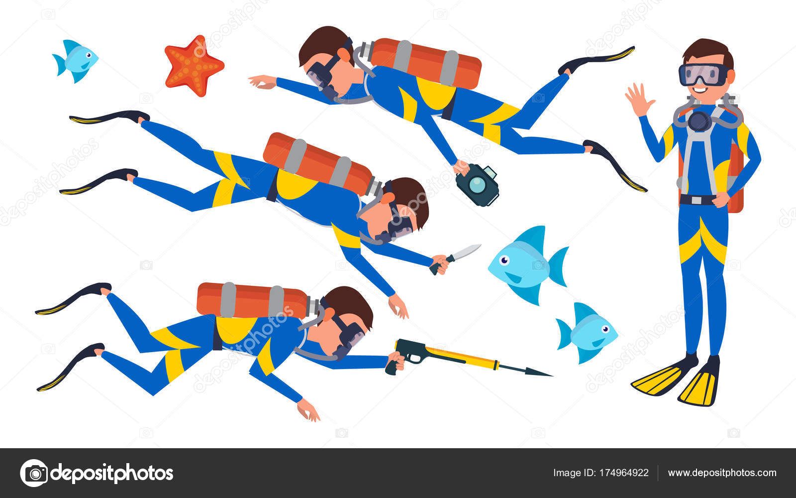 Scuba Diver Vector. Snorkeling Diving. Underwater. Isolated Flat ...