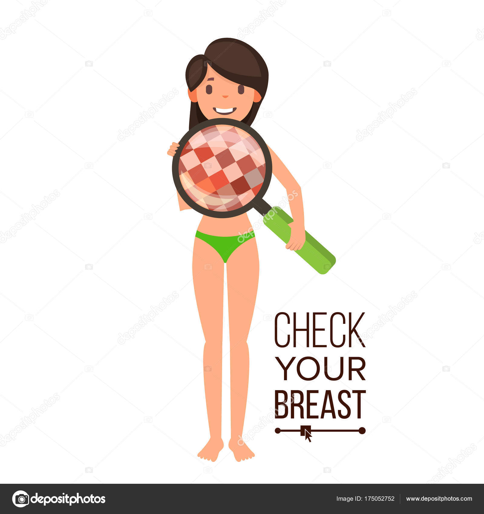 Check Your Breast Vector. Naked Woman, Magnifying Glass. Censored Skin. Body Female Healthcare Sex Concept. Oncology, Tumor photo photo pic