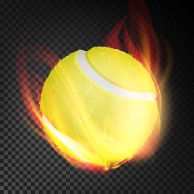 Tenis top vektör gerçekçi. Saydam arka plan üzerinde izole stil yanan sarı tenis topu