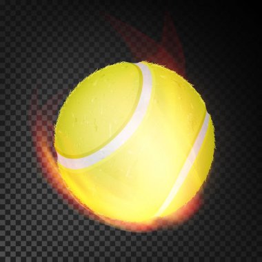 Tenis topu ateş vektör gerçekçi. Yanan tenis topu. Saydam arka plan