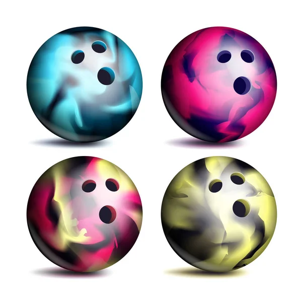 Realistische Bowlingball Set Vektor. klassischer Rundball. Unterschiedliche Ansichten. Sportspiel-Symbol. Vereinzelte Illustration — Stockvektor