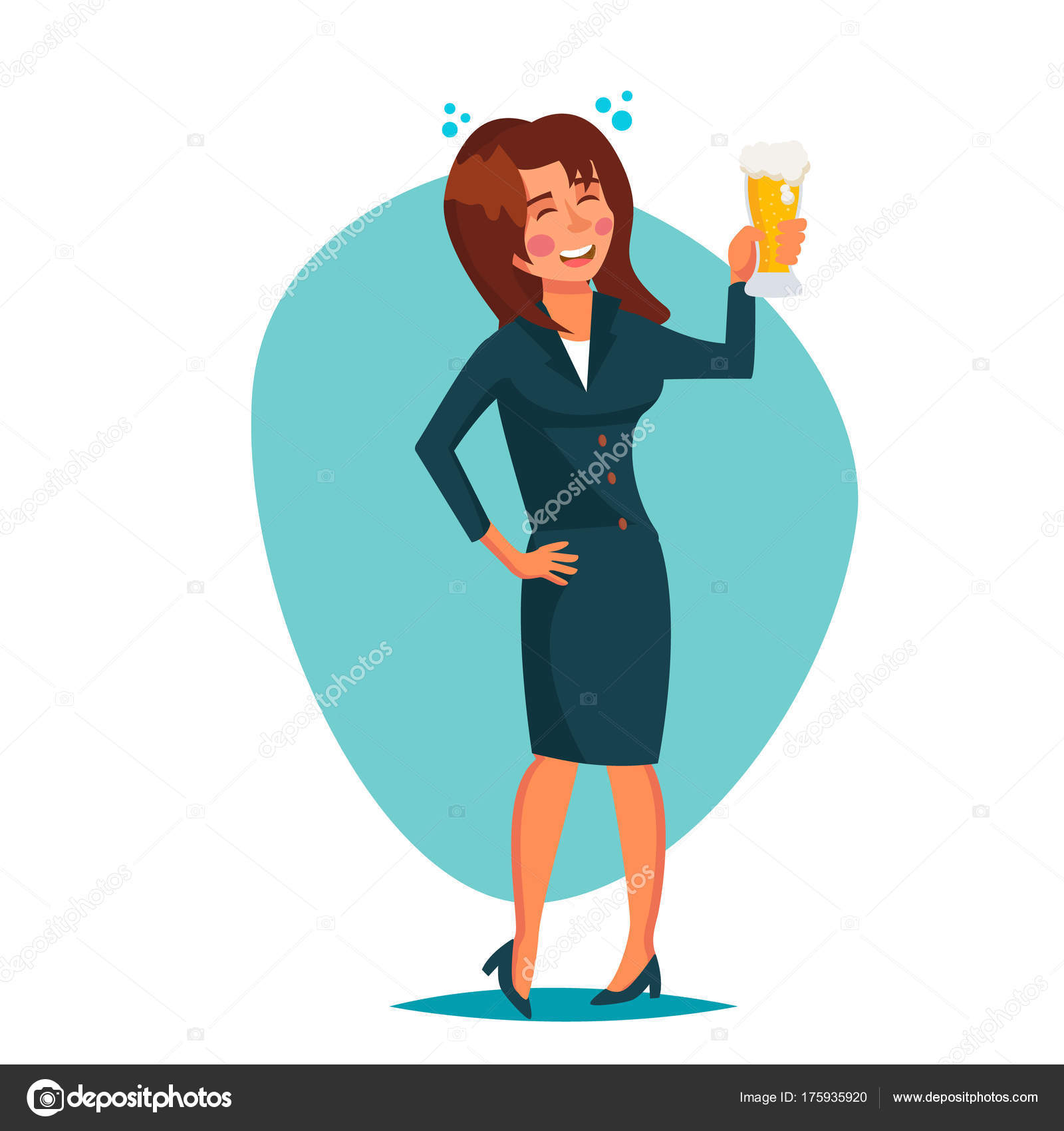 Vector de mujer borracha de la oficina. Fiesta corporativa. Divertido