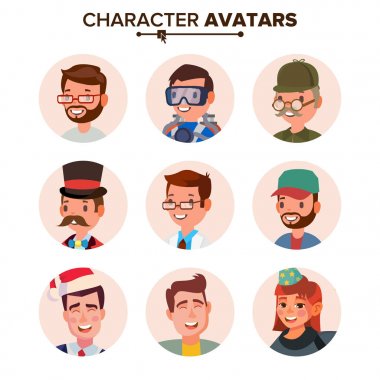 İnsanların avatarları koleksiyonu vektör. Varsayılan karakter Avatar yer tutucu. Çizgi film düz izole illüstrasyon