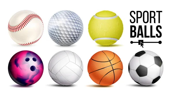 Sport ballen Vector. Realistisch. Classic Sport spel, symbool symbool fitnessapparatuur. Geïsoleerd op een witte achtergrond afbeelding — Stockvector