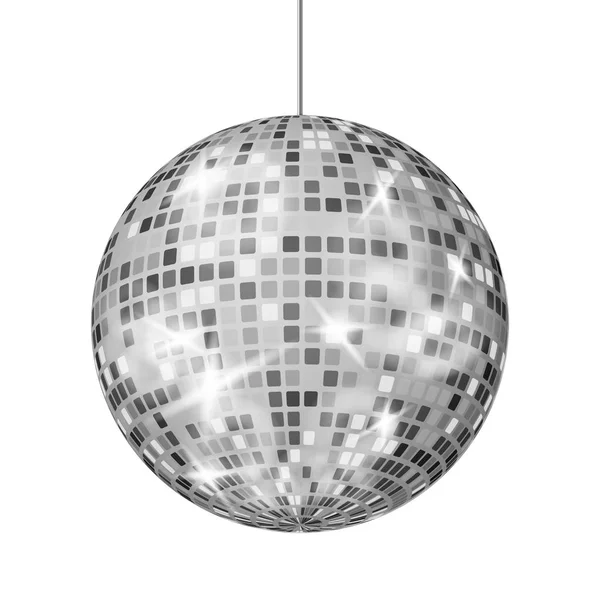 Zilveren Disco bal Vector. Dance Night Club Retro Party klassieke lichte Element. Silver Mirror Ball. Disco Design. Geïsoleerd op een witte achtergrond afbeelding — Stockvector