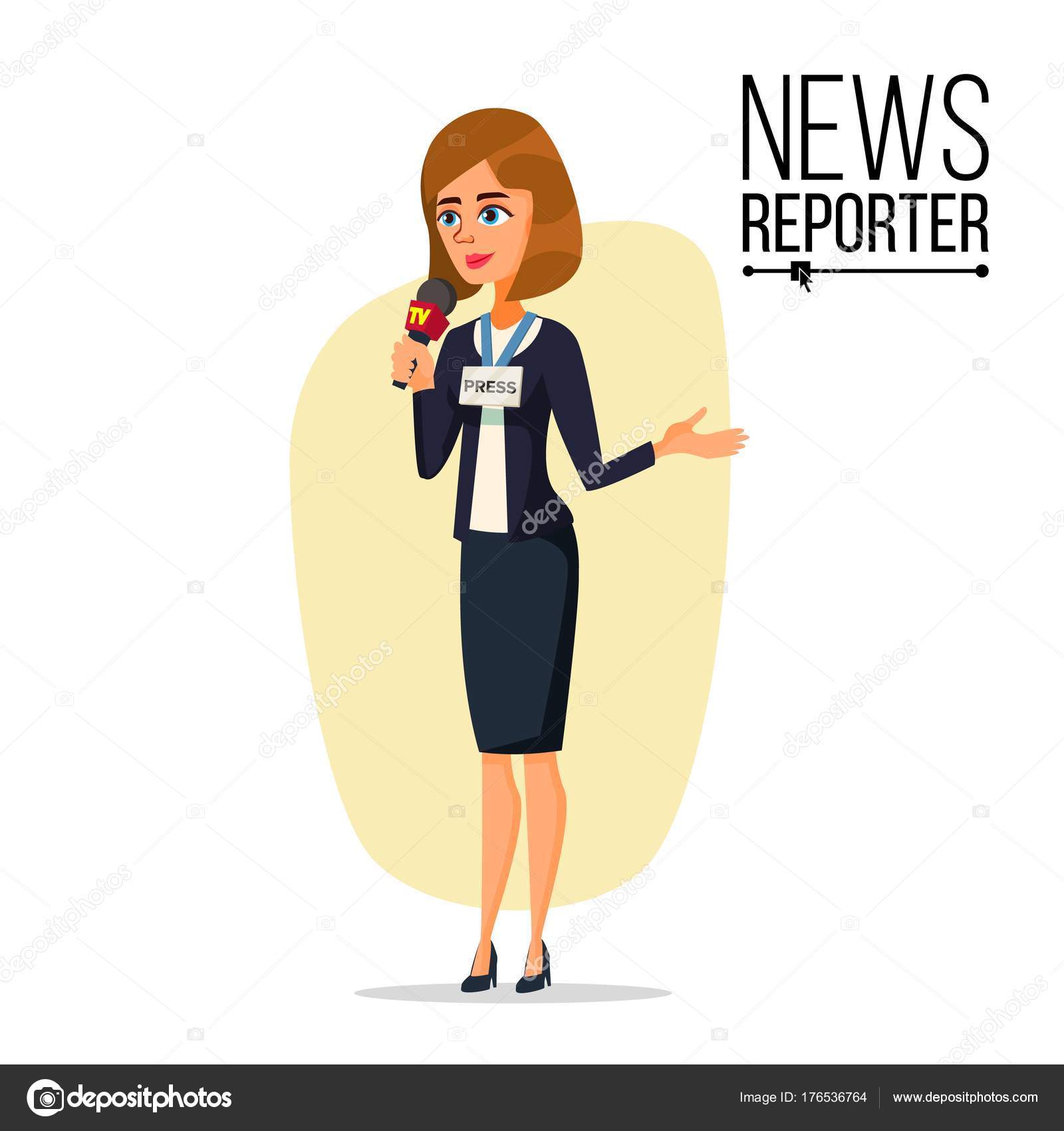 Female Journalist Vector. Microphone. Professional Reporter Isolated