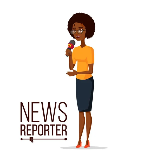 Television Reporter Vector. Reporter Girl. Transmission TV avec un journaliste. Illustration de dessin animé plat — Image vectorielle