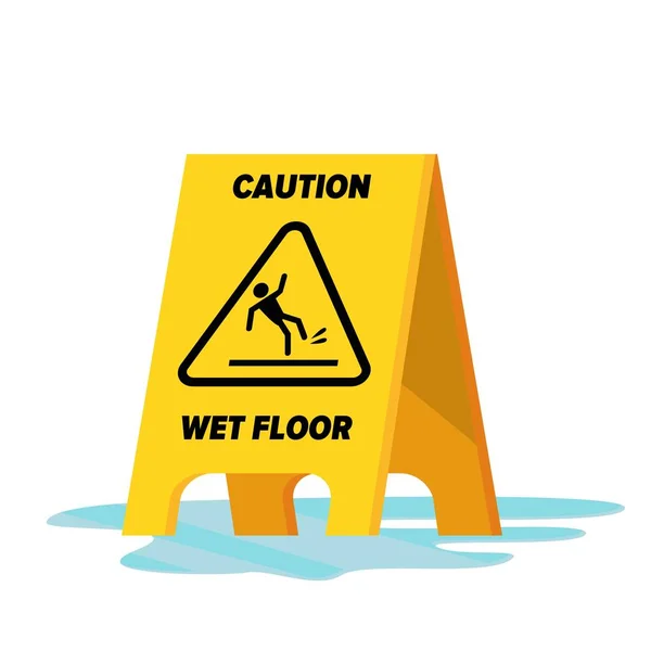 Vetor de chão molhado. Clássico Amarelo Cuidado Aviso Wet Floor Sign. Ilustração plana isolada . —  Vetores de Stock