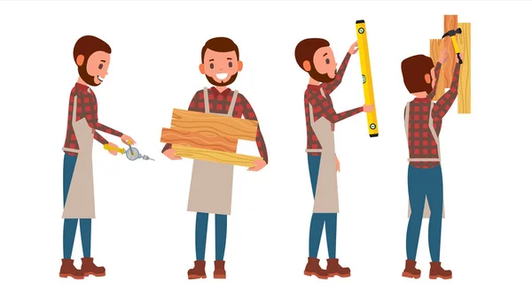 Vetor de carpinteiro clássico. Joiner, Foreman, Engenheiro. Ilustração de desenhos animados plana —  Vetores de Stock