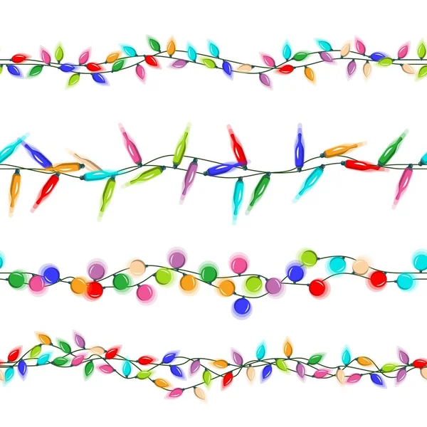 Luzes de Natal Garlands Vector. Decorações de Natal Efeitos de luz. Luzes de Natal brilhantes. Isolado em fundo branco Ilustração — Vetor de Stock