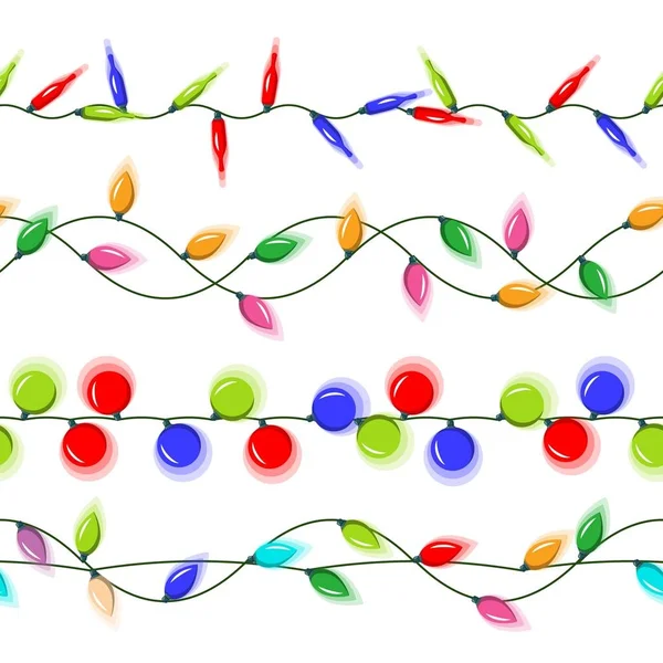 Luci di Natale orizzontale senza soluzione di continuità vettoriale. isolato su sfondo bianco illustrazione — Vettoriale Stock