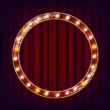 Retro Billboard vektör. Parlayan ışık tabela. Gerçekçi Parlatıcı lamba çerçeve. Parlayan öğesi. Vintage Neon ışık. Sirk Casino tarzı. İllüstrasyon