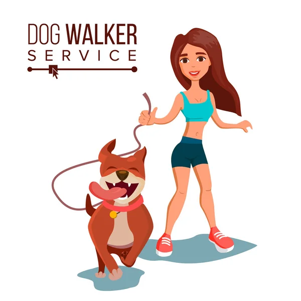 狗步行服务载体。宠物护理。在公园里遛狗。孤立的平面卡通人物插图 — 图库矢量图片