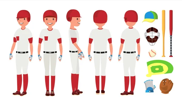 Klasik beyzbol oyuncu vektör. Klasik üniforma. Farklı eylem teşkil etmektedir. Düz çizgi film illüstrasyon — Stok Vektör