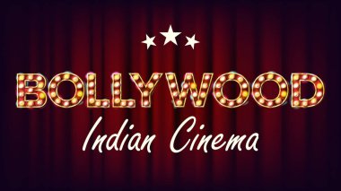 Bollywood Indian Cinema Banner Vector. Vintage Cinema 3D Glowing Element. For Cinematography Advertising Design. Retro Illustration clipart