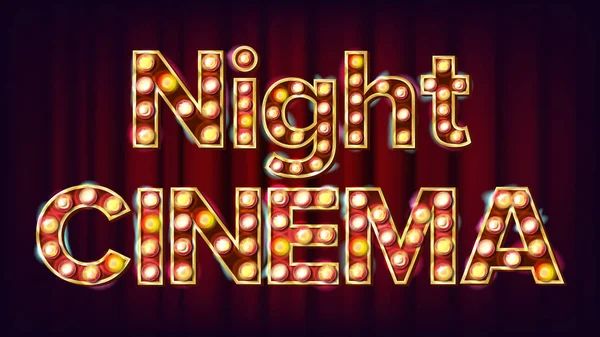 Night Cinema Background Vector. Theater Cinema Golden Illuminated Neon Light. For Theater, Cinematography Design. Classic Illustration — Stock Vector