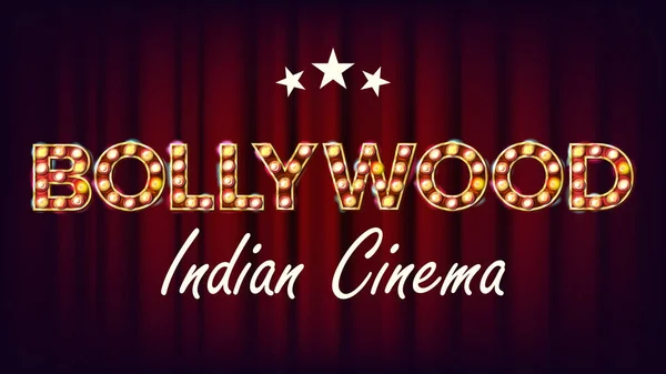 Bollywood Indian Cinema Banner Vector. Vintage Cinema 3D elemento brillante. Para Diseño de Publicidad Cinematográfica. Ilustración retro — Archivo Imágenes Vectoriales