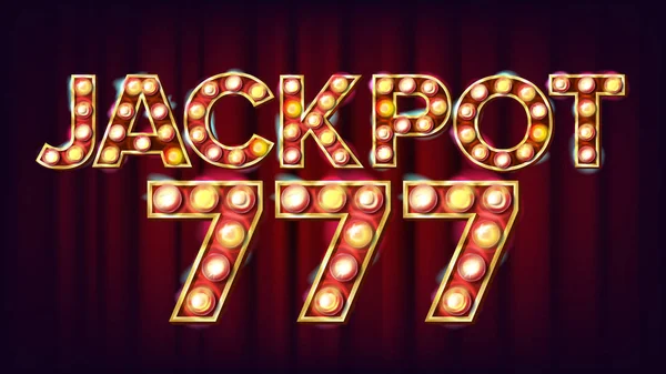 Jackpot 777 Banner Vector. Señal de luz brillante del casino. Para máquinas tragamonedas, diseño de juegos de cartas. Ilustración del juego — Vector de stock
