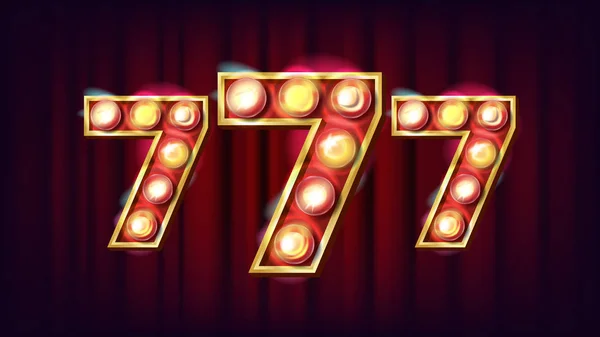 777 Banner Vector. Casino 3D elemento brillante. Para Lotería, Poker, Diseño de Ruleta. Ilustración del juego — Vector de stock