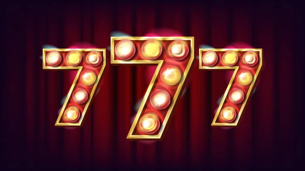 777 Banner Vector. Casino 3D elemento brillante. Para Lotería, Poker, Diseño de Ruleta. Ilustración del juego — Archivo Imágenes Vectoriales