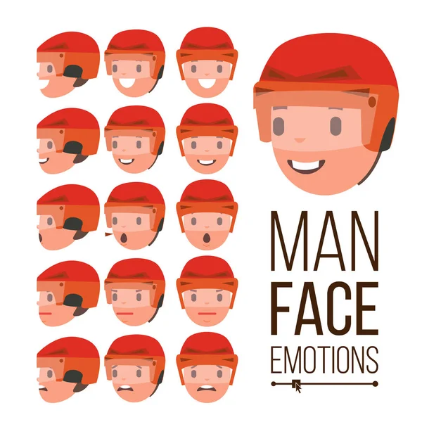 Man Emotions Vector. Beau Visage. Ensemble d'expressions Avatar de visage masculin différent. Mignon, Joie, Rire, Douleur. Human Psychological Portraits. Illustration de dessin animé plat isolé — Image vectorielle