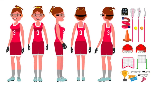 Women s lacrosse Vector. Lacrosse Practice. Teammates. Aggressive Women s player. Isolated Flat Cartoon Character Illustration Vector Graphics