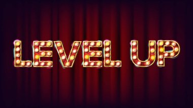 Banner vektör seviye. Casino parlayan ışık işareti. Piyango, Poker, rulet tasarımı için. Oyun illüstrasyon
