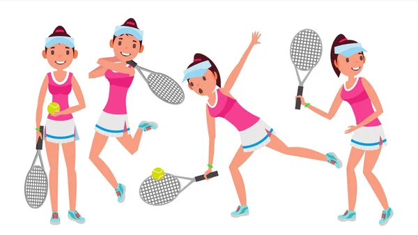 Professional Tennis Player Vector. Summer Sport. Players Training With Tennis Racket. Isolated On White Cartoon Character Illustration — Stock Vector
